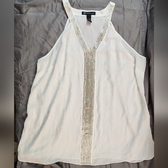 INC International Concepts Tops - INC International Concepts White‎ and Silver Halter Top